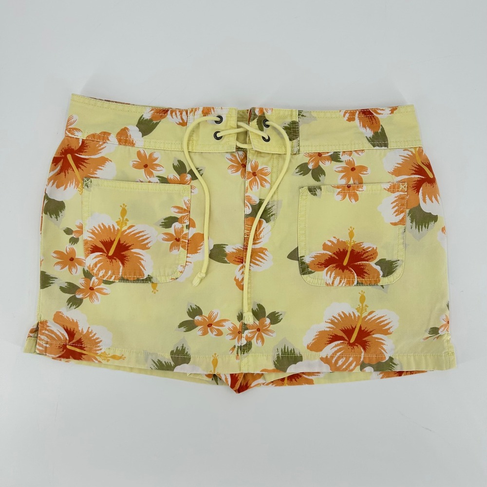 Old Navy Brand Yellow Hibiscus Floral Skort Lace Up Front Pockets Size 6